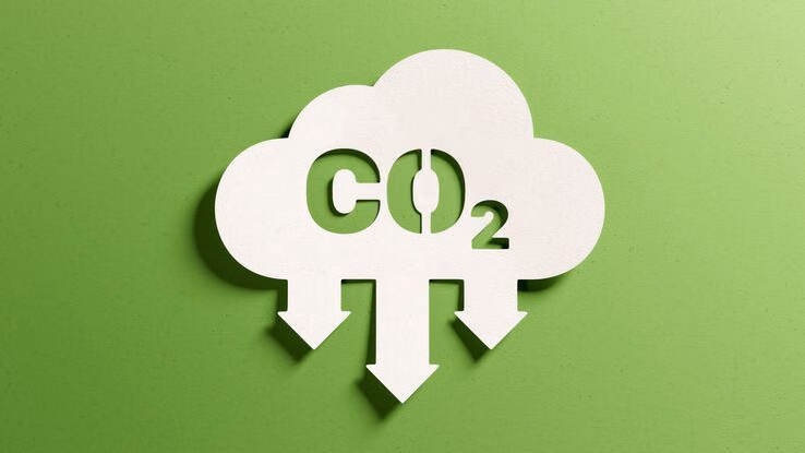 Die Grafik zeigt eine Wolke, aus der drei Pfeile nach unten zeigen. In der weißen Wolke steht das Wort CO2.
