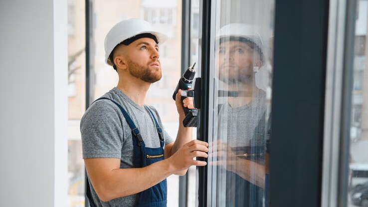 Ein Mann erneuert ein Fenster und sorgt so für eine modernisierte Immobilie.