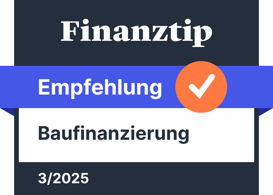 Finanztip-Siegel mit der Auszeichnung „Empfehlung Baufinanzierung“, gültig von 3/2025 bis 31.12.2026